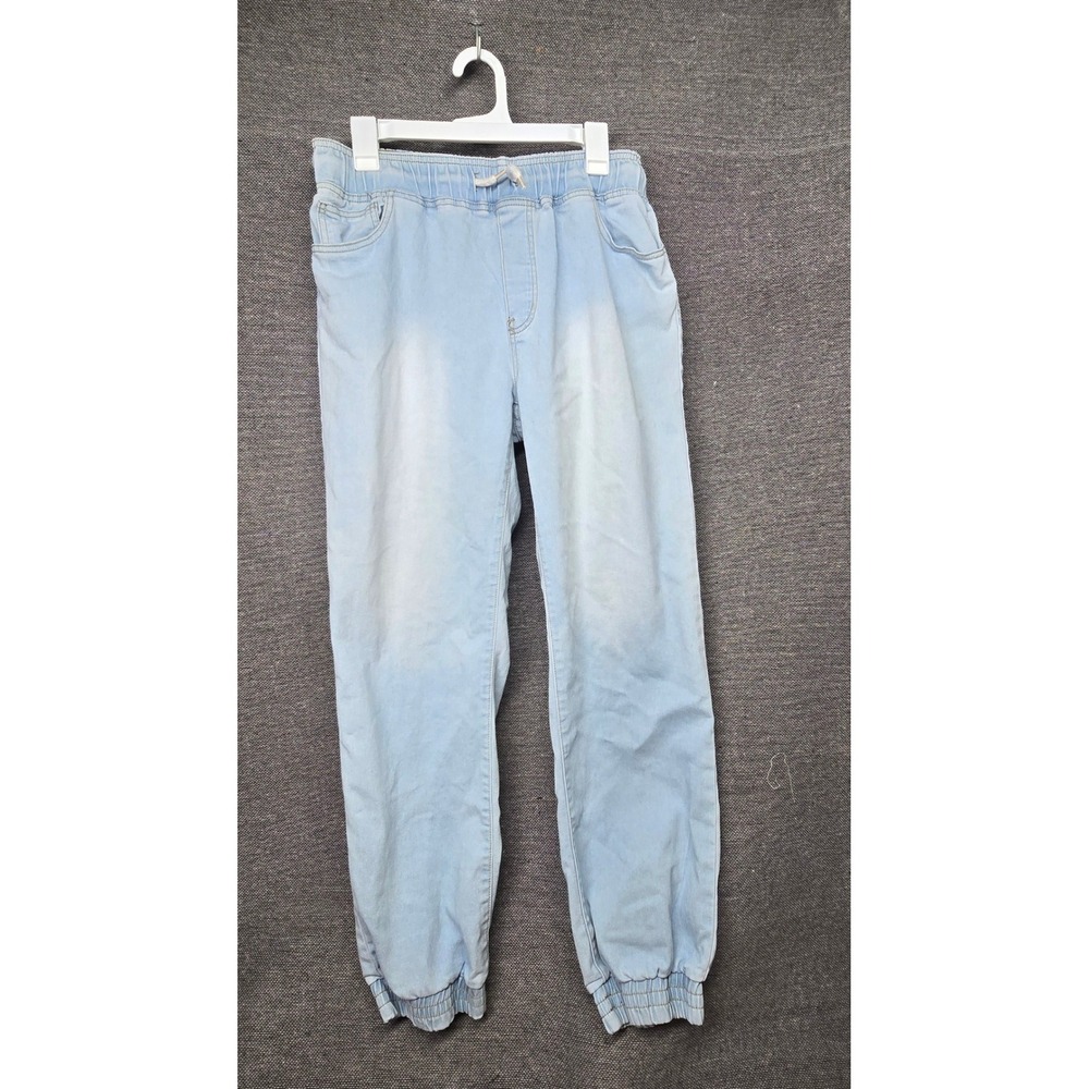 T&Y Fashion Light Wash Denim Joggers Elastic Waist Drawstring Blue XL Mens